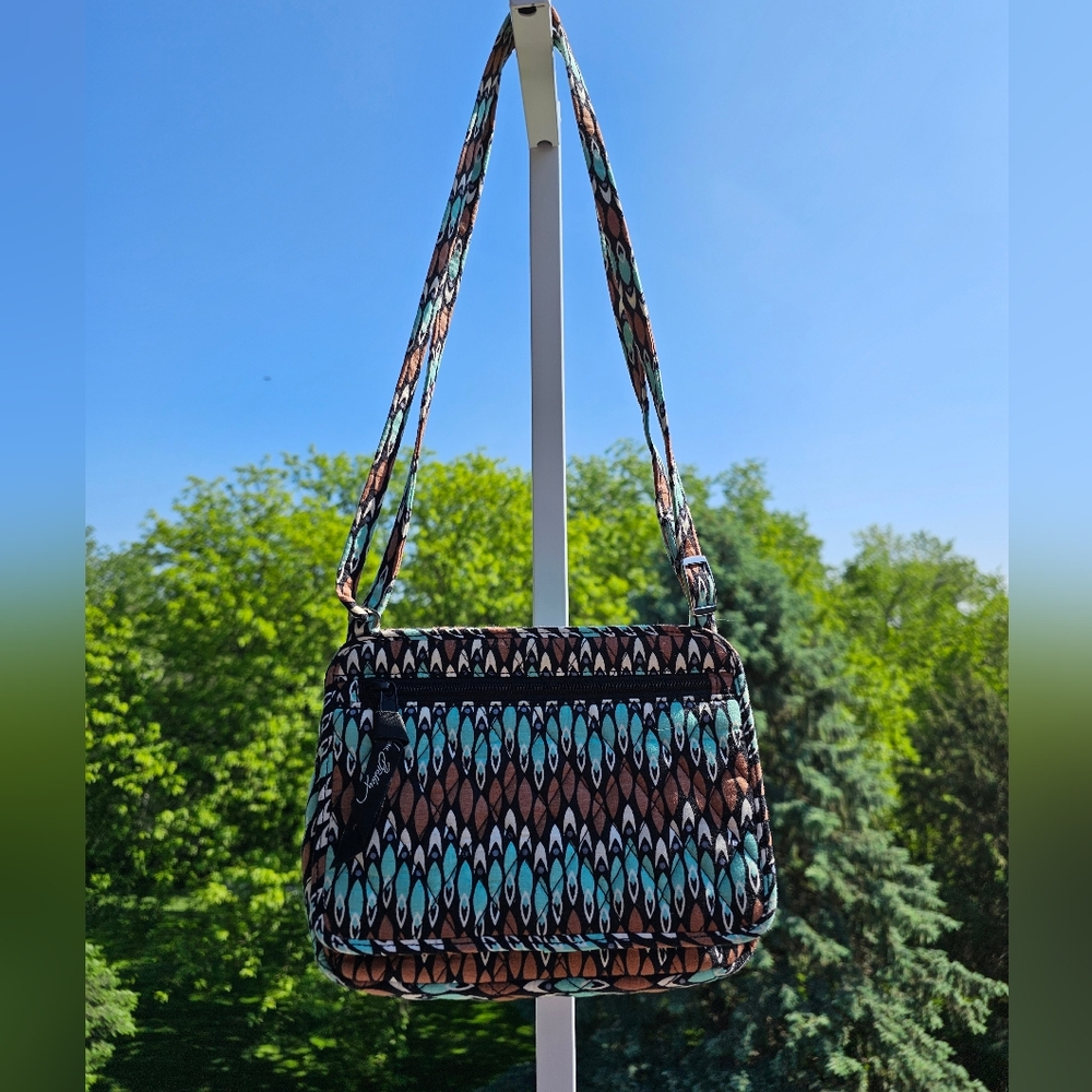 VERA BRADLEY "Sierra Stream" Print Teal Brown Black Crossbody Bag